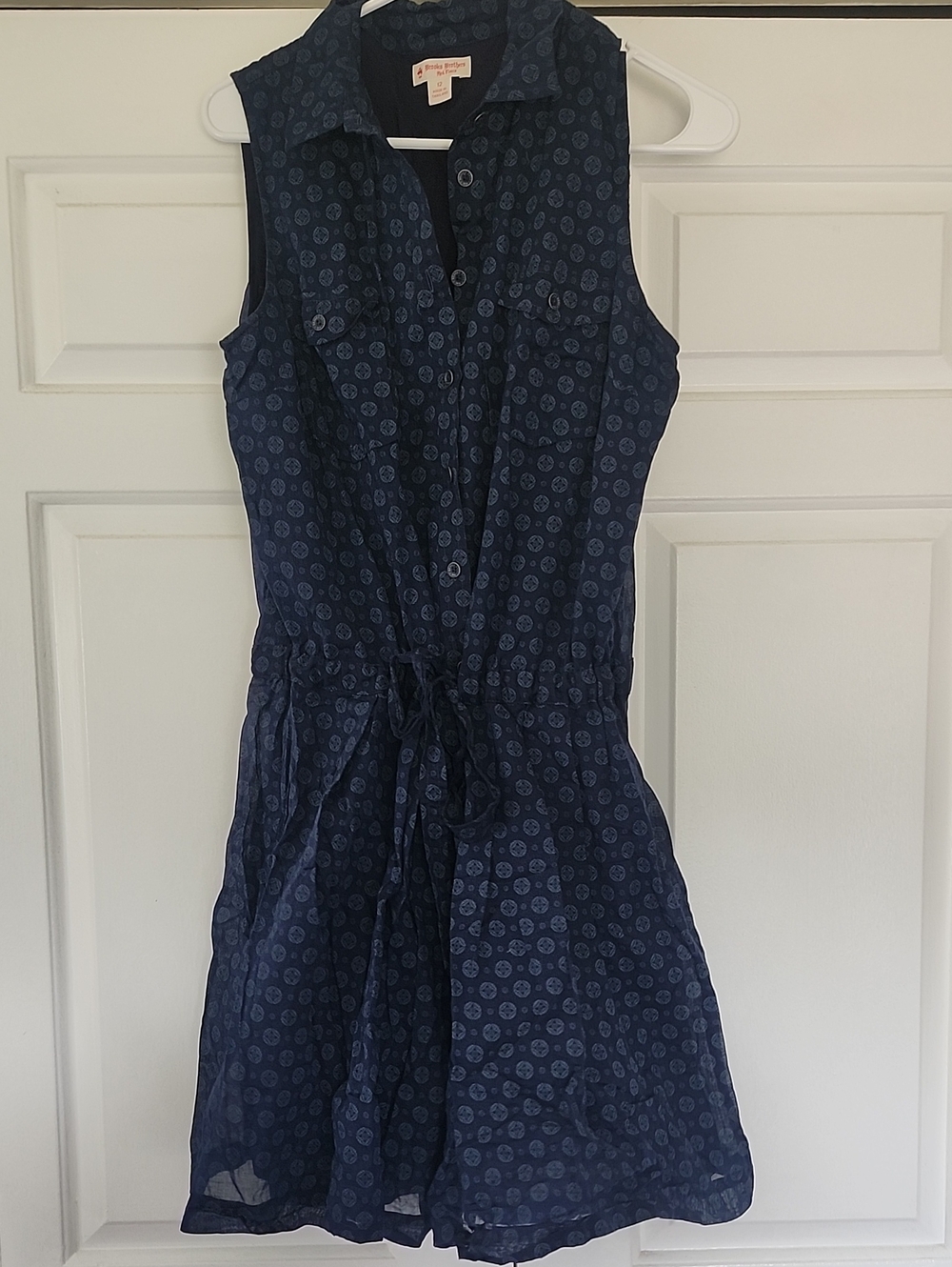 Brooks Brothers Navy Blue Printed Sleeveless Shirt Dress